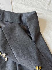 Luxury College Style Niche Designer Cut Label Early Heavy Industry Rhinestone Pleated Skirt