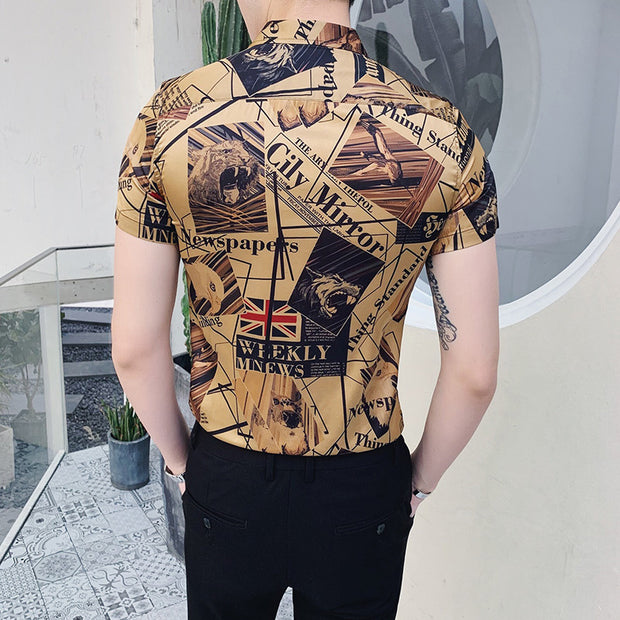 Luxury Gold Black Shirt Summer Short Sleeve Fashion Designer