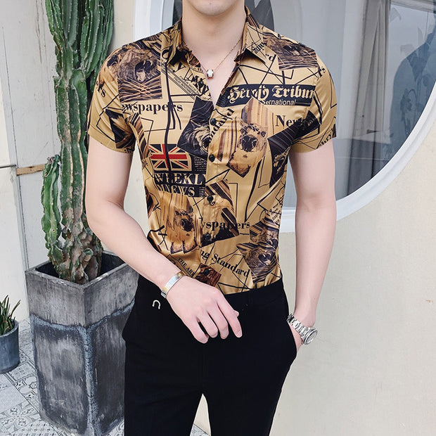 Luxury Gold Black Shirt Summer Short Sleeve Fashion Designer
