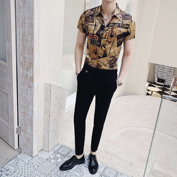 Luxury Gold Black Shirt Summer Short Sleeve Fashion Designer