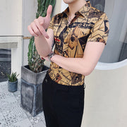 Luxury Gold Black Shirt Summer Short Sleeve Fashion Designer
