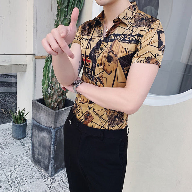 Luxury Gold Black Shirt Summer Short Sleeve Fashion Designer