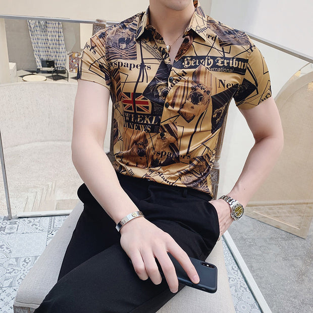 Luxury Gold Black Shirt Summer Short Sleeve Fashion Designer